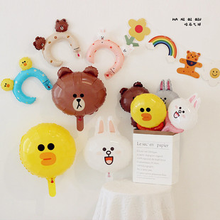 森系主题布朗熊兔子气球宝宝周岁生日满月百天100天装 饰布置拍照