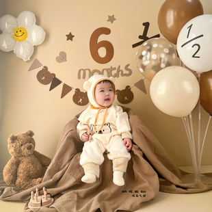森系宝宝满月百天4个月布置6个月气球半岁生日120天装饰拍照道具