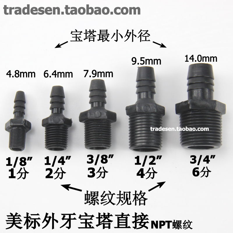 NPT外螺纹宝塔直接 美标塑料外牙软管接头 美制外丝软管水咀直接 基础建材 接头 原图主图