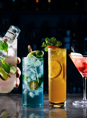 柯林杯鸡尾酒杯 长岛冰茶杯玻璃直身调酒杯金汤力微醺莫吉托杯子