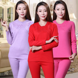 纯棉布料加肥加大线衣线裤 老年人红秋衣秋裤 女本命年妈妈属蛇大码