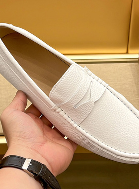 欧洲站时尚简约白色男豆豆鞋男真皮2025夏季套脚一脚蹬男士皮鞋子