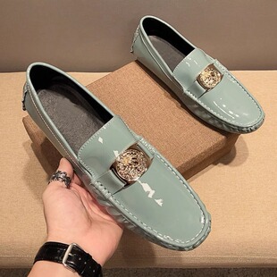 豆豆鞋男2025新款休闲漆皮男士皮鞋高端奢侈品英伦个性男鞋潮男款