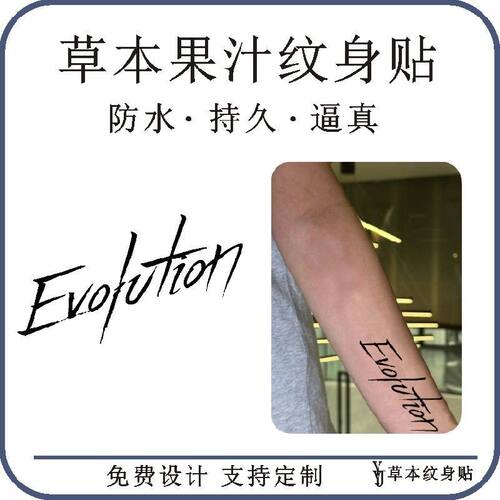 谢霆锋进化演唱会Evolution手臂草本果汁防水持久刺青字母纹身贴