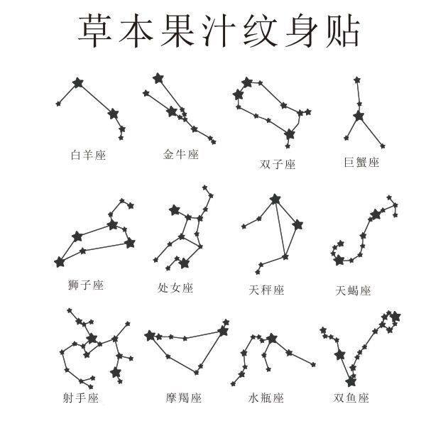 十二星座手腕锁骨草本果汁防水刺青持久不反光纹身贴 ins小清新贴