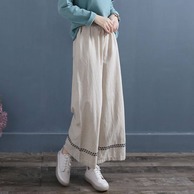 刺绣松紧腰系带女2021春新款宽松百搭阔腿直筒裤,女装/女士精品,休闲裤,淘宝优惠券,粉丝福利购,淘宝优惠卷