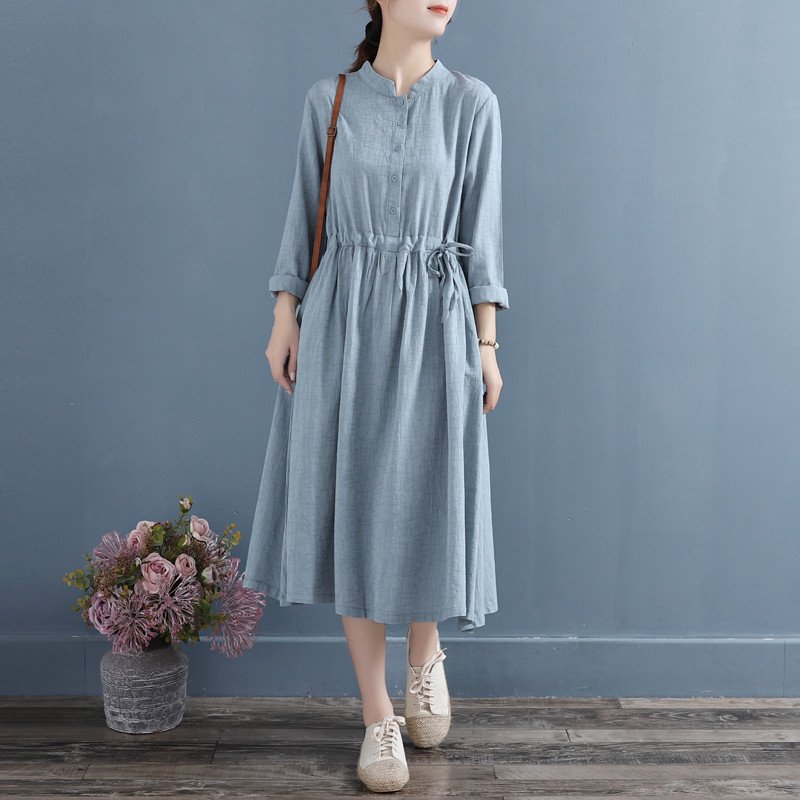 2021春秋打底纯色提花长袖抽绳系带文艺范显瘦,女装/女士精品,连衣裙,淘宝优惠券,粉丝福利购,淘宝优惠卷