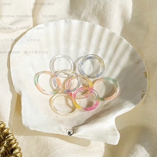 法式复古彩色透明醋酸亚克力叠戴戒指ins渐变极简指环尾戒食指戒