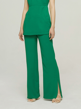 GNAY副线春夏 新品超显白绿色弹力腰侧开叉显瘦凉爽小阔腿裤