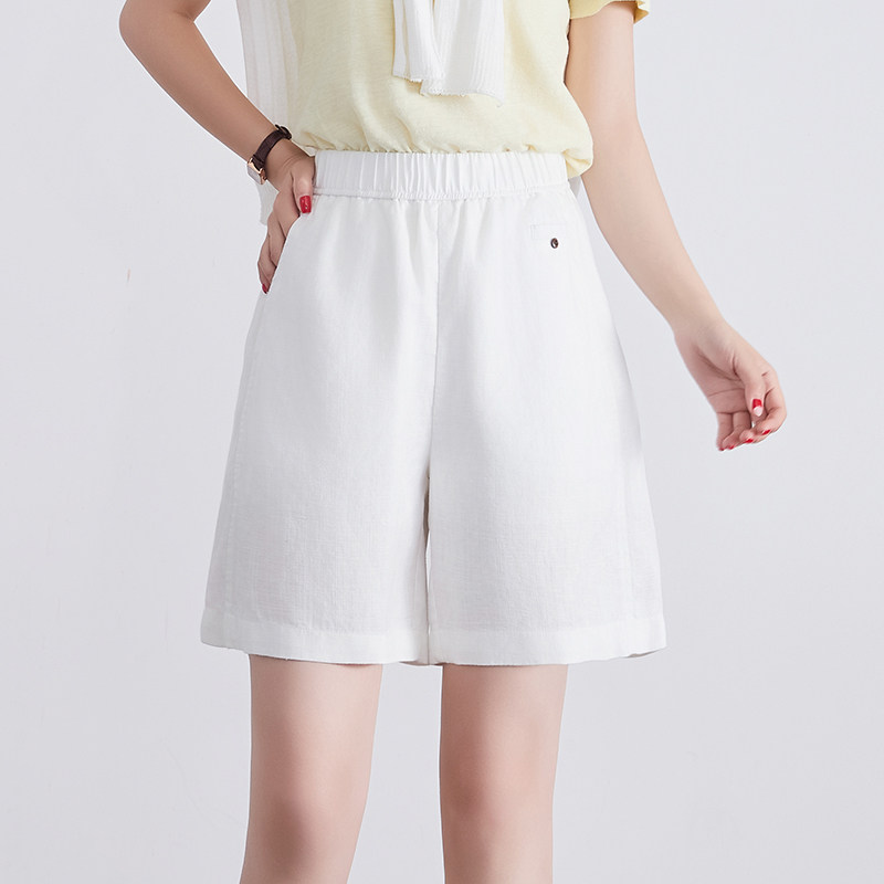 夏季高腰亚麻显瘦五分短裤女