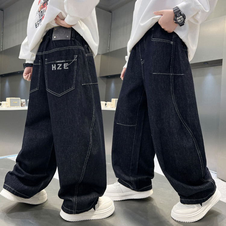 2025秋装男女生童装棉牛仔布微弹刺绣春秋裤子