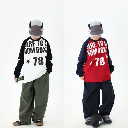 LANIKIKI 78号复古插肩长袖 男童26秋季新款拼色宽松打底衫