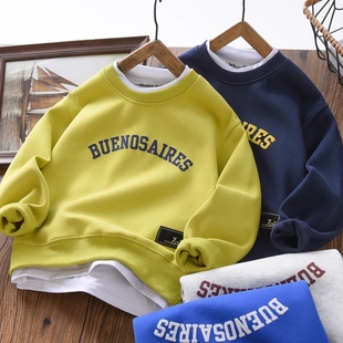 假两件卫衣运动上衣圆领时尚 男童儿童新款 不加绒 外穿 加绒