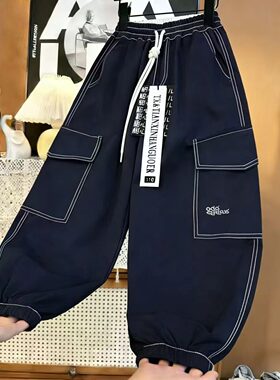 儿童痞帅男童春夏季薄款潮流百搭休闲束脚透气工装裤K