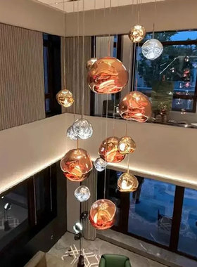 后现代简约loft复式楼大吊灯别墅挑高客厅楼梯灯具熔岩餐厅吊灯