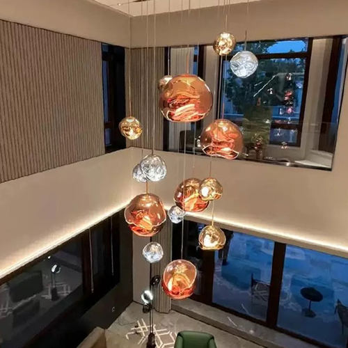 后现代简约loft复式楼大吊灯别墅挑高客厅楼梯灯具熔岩餐厅吊灯