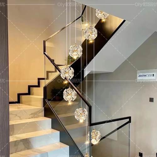 水晶楼梯灯长吊灯客厅灯旋转复式楼现代简约轻奢别墅loft公寓灯具