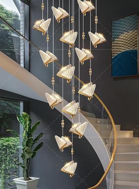 loft复式楼大吊灯旋转楼梯灯轻奢水晶灯现代简约别墅公寓客厅灯具