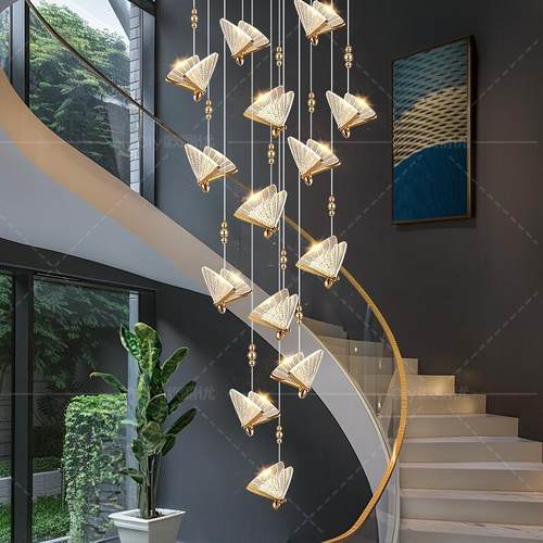 loft复式楼大吊灯旋转楼梯灯轻奢水晶灯现代简约别墅公寓客厅灯具