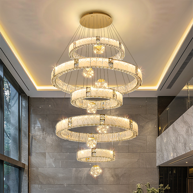 轻奢复式楼大吊灯别墅挑空客厅吊灯2025新款楼中楼中空水晶楼梯灯
