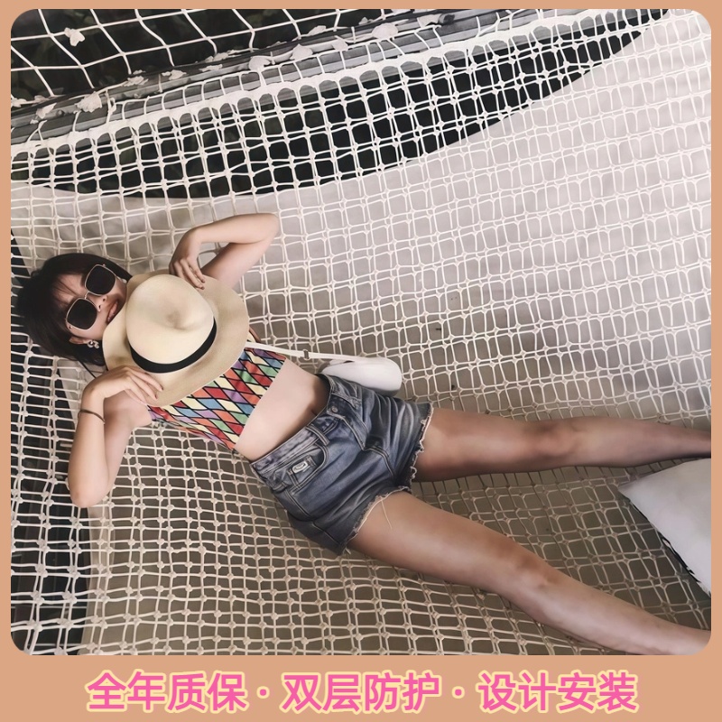 网床悬浮休闲吊床室内挑空休闲绳网躺平网景区打卡观景网床
