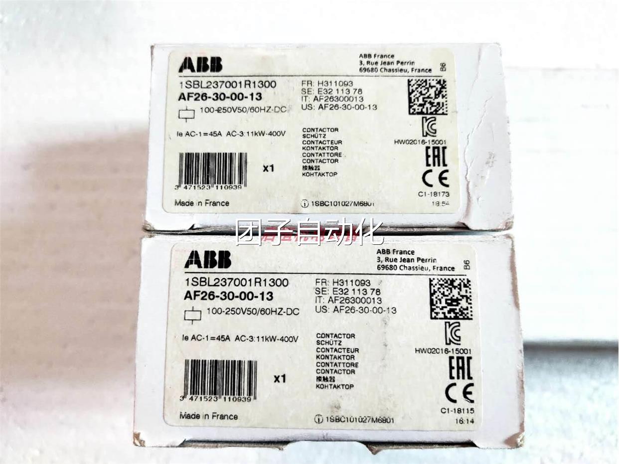 正品ABB三极接触器 AF26-30-00-13 100-250V AC/DC 产地法国询价