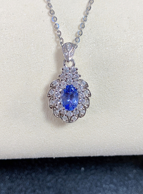 镶嵌蓝色锁骨链礼物坦桑石吊坠