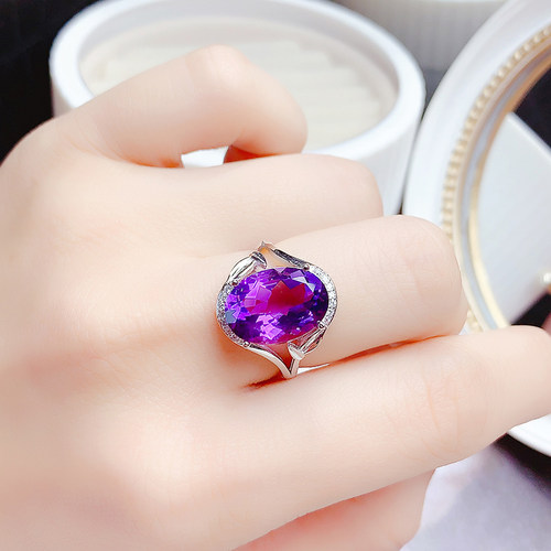 天然鸽子蛋大颗粒紫水晶开口戒