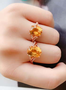纯银镶嵌天然黄水晶戒指