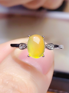 纯银镶天然黄葡萄石戒指开口戒可调节黄色宝石女精致百搭时尚轻奢