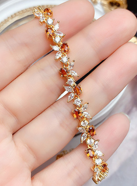 925纯银镶天然黄水晶手链女