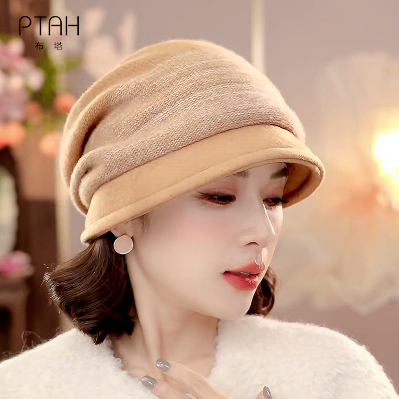 布塔羊毛呢帽子女秋冬英伦时尚百搭贝雷帽复古小礼帽盆帽PT8036