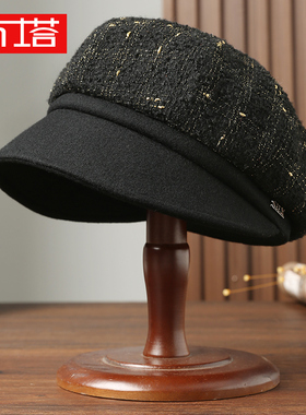 布塔八角鸭舌贝雷帽女羊毛呢英伦时尚百搭复古秋季新款礼帽PT2127