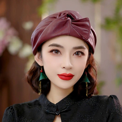 出行画家帽100%绵羊皮复古秋冬