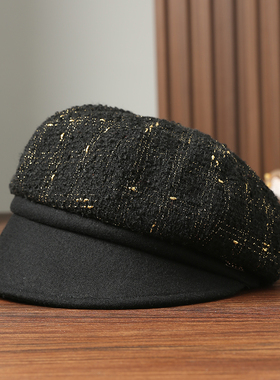 布塔八角鸭舌贝雷帽女羊毛呢英伦时尚百搭复古秋季新款帽PT2127