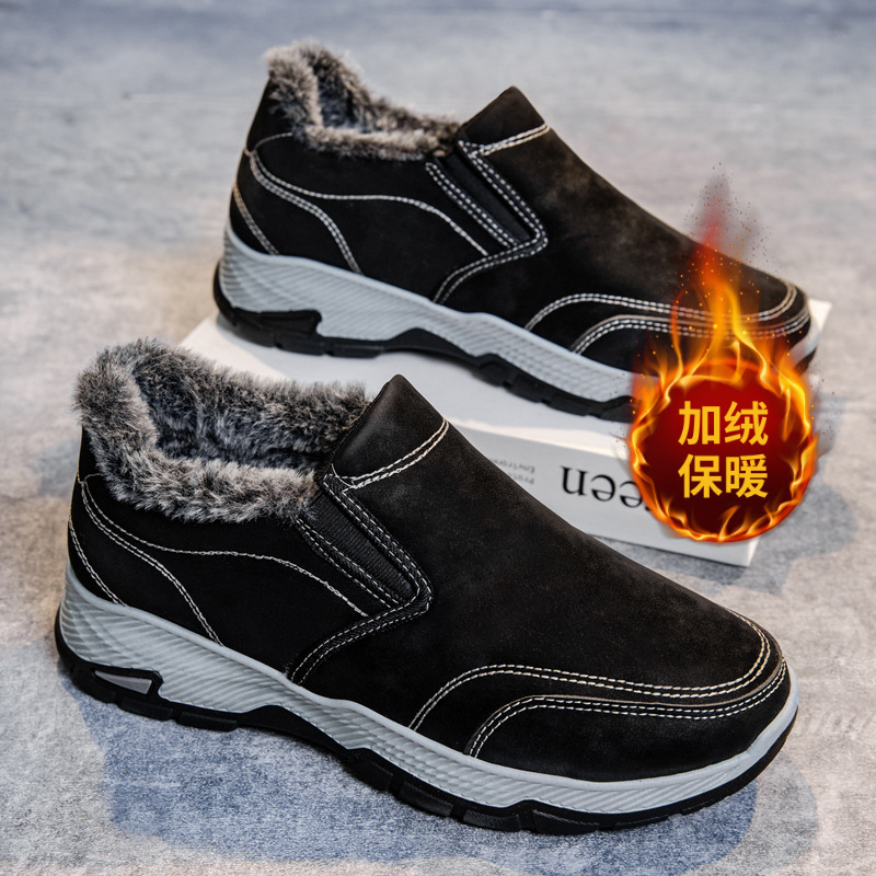 新款2025秋季新款加绒兔毛透气软底男士休闲布鞋老北京一脚蹬男鞋