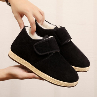 传统老式灯芯绒棉鞋靴子男士加绒加厚保暖黑色魔术贴老北京布鞋