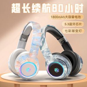 2025年国潮风头戴式无线蓝牙耳机高音质头戴式耳机七彩渐变灯