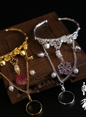 复古原创手镯古风开口花朵汉服