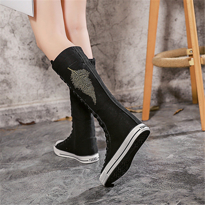 港风长筒ins潮复古风帆布鞋子