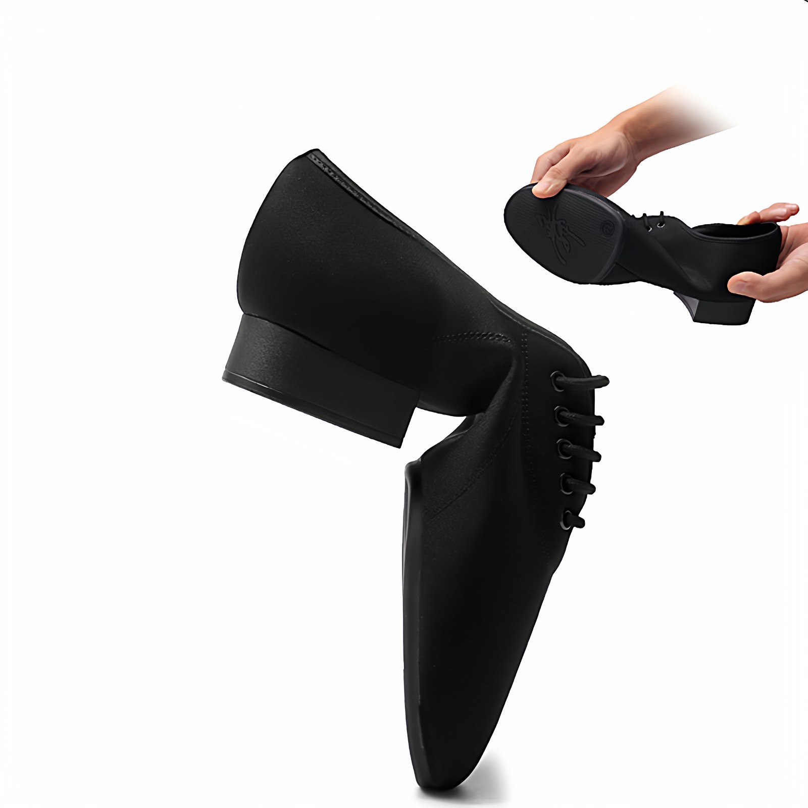 华尔兹舞鞋国标交谊摩登成人男士两点底拉丁舞蹈鞋牛津布专业黑色