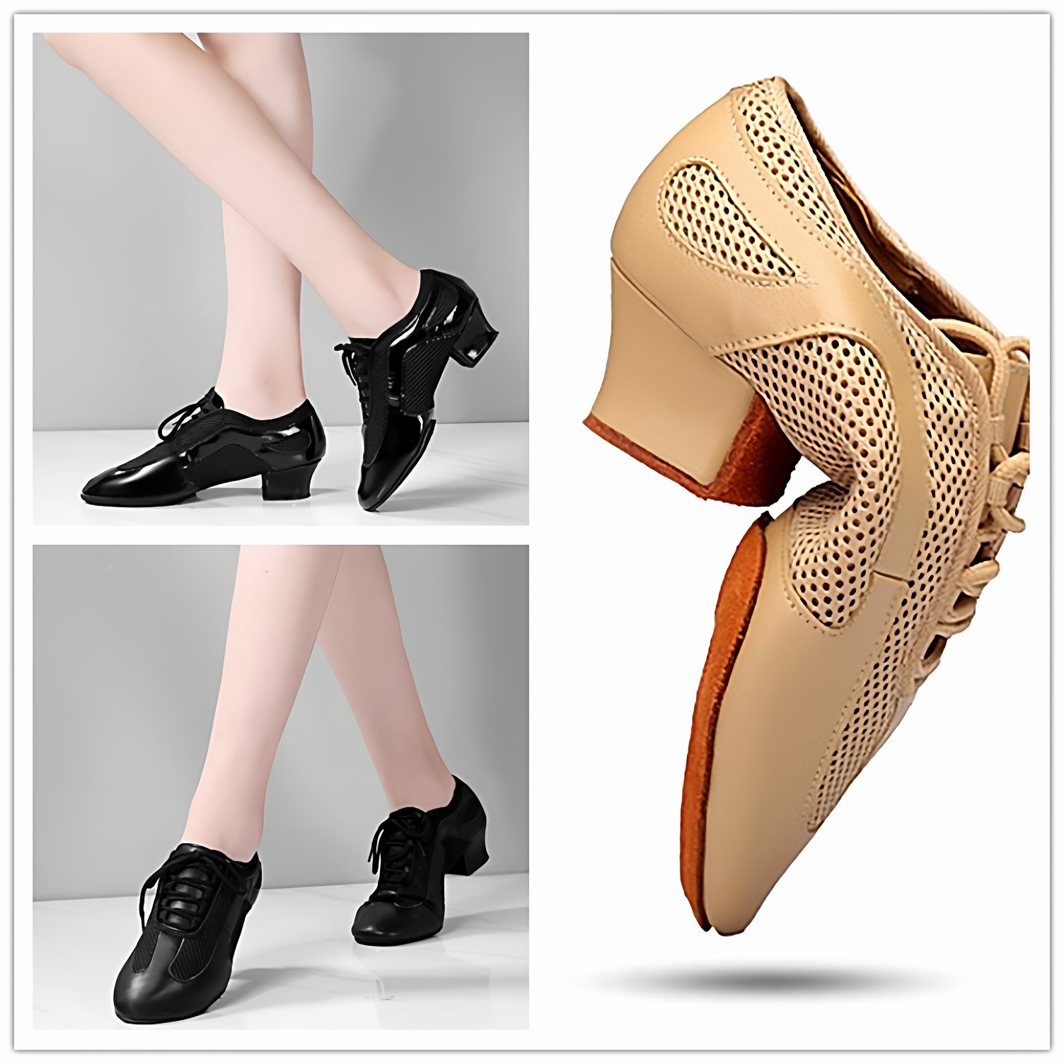 专业超迁拉丁舞鞋女交谊舞式广场跳舞鞋三步踩舞蹈鞋室内外中低跟