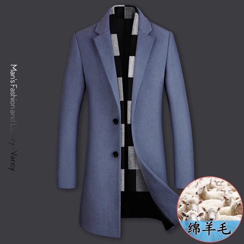 高端羊绒大衣2023年新款秋冬季加厚男士风衣修身中长款羊毛呢外套