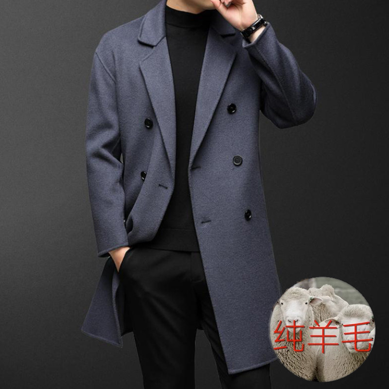 纯羊毛呢商务大衣男2023中长款加厚呢子外套秋冬季西装领过膝风衣