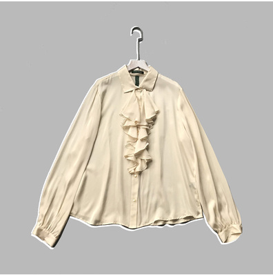 欧美复古宫廷风米白色大码女衬衫