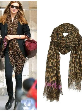 欧美百搭潮品性感豹纹大披肩羊毛围巾100*200长方形字母签名中性