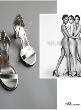 欧美银色一字扣带牛皮女士露趾凉银色后包跟真皮大底高跟时装凉鞋