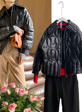 果绿黑米三色可选轻便保暖翻领落肩绗缝工艺填充棉宽松女短款外套