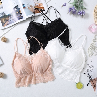 性感蕾丝美背交叉肩带吊带小背心 有胸垫可取内搭抹胸 5617