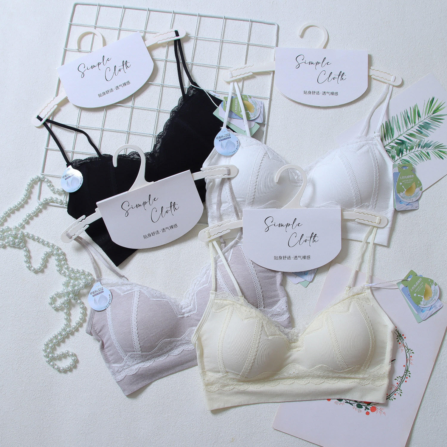 性感蕾丝莫代尔一体固定杯细肩带吊带内衣美背亲肤背心安莉妮8751